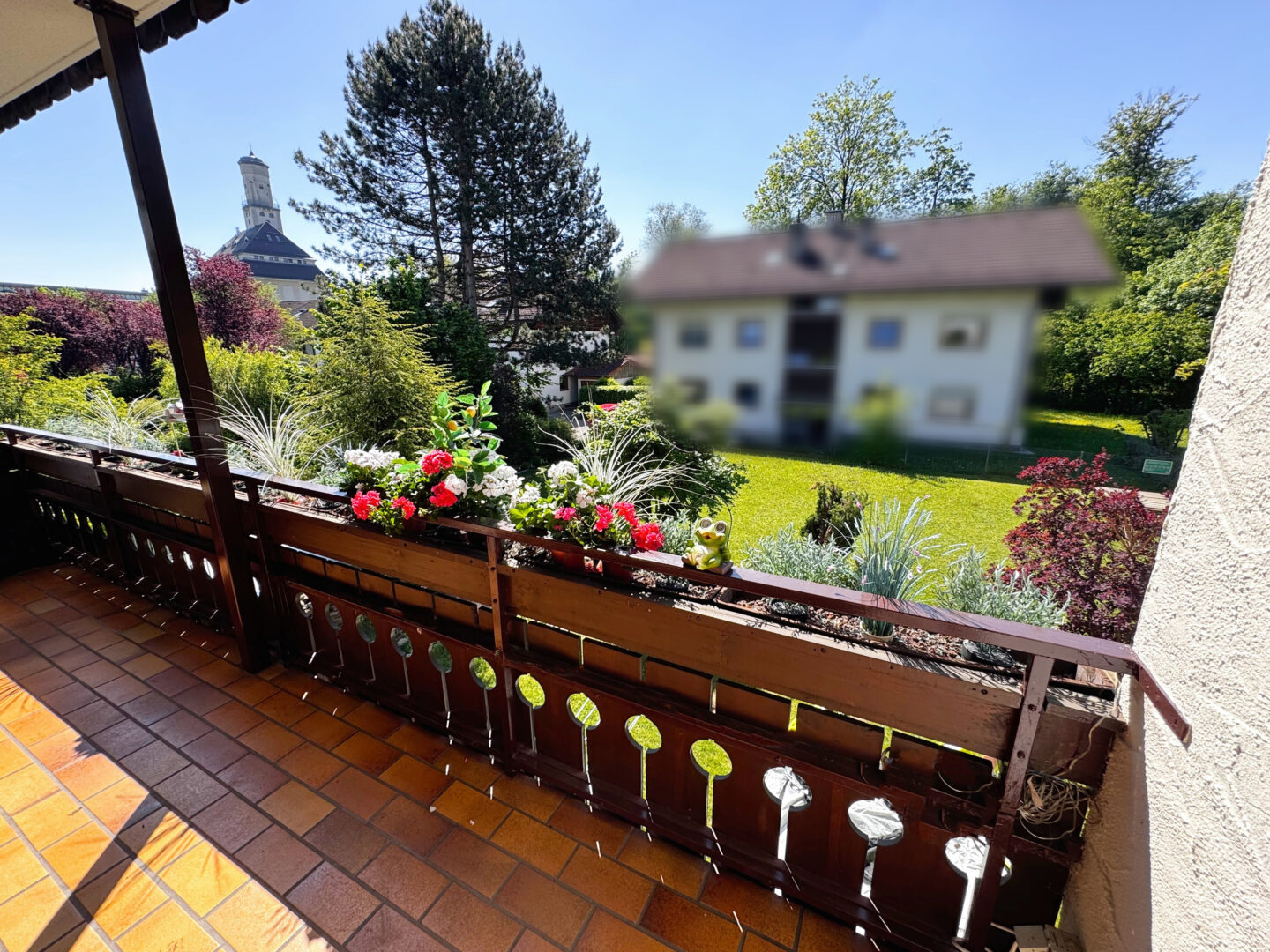 Aussicht Balkon auf Garten